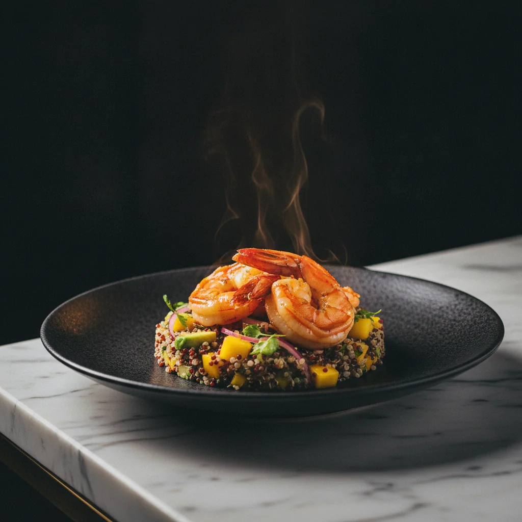 Creveți tigru în suc propriu cu salsa de quinoa