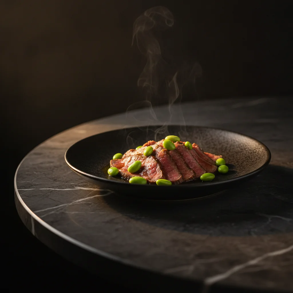 Tataki de vită cu sos Ponzu și Edamame